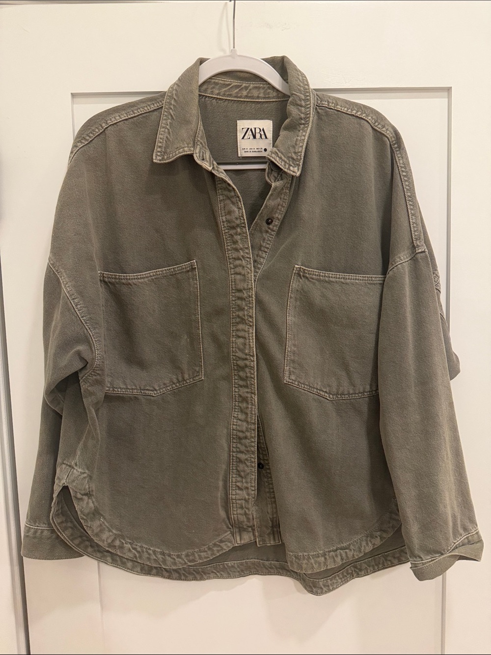 Zara Women’s Washed Olive Denim Overshirt / Shacket Size M